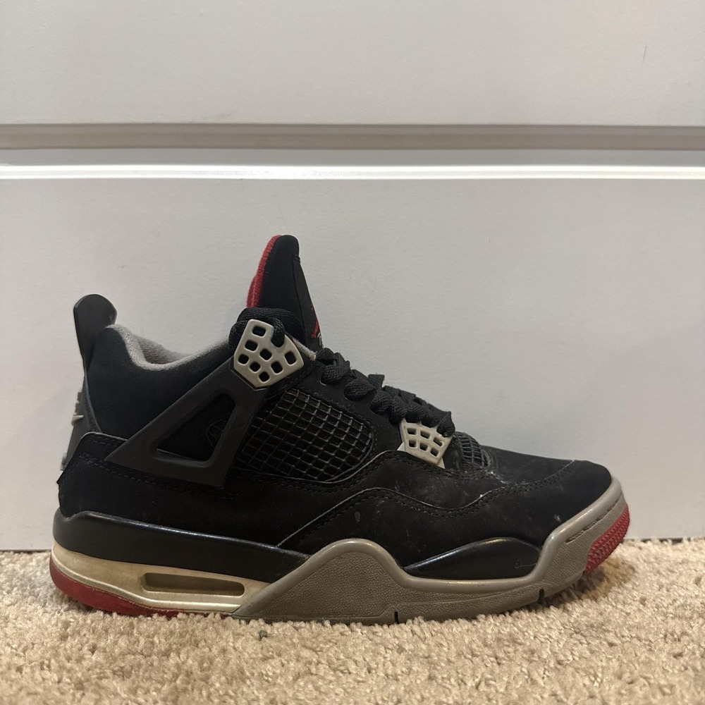 Nike Air Jordan 4 Retro Bred Shoes Mens Size 7 Black Basketball 308497-060